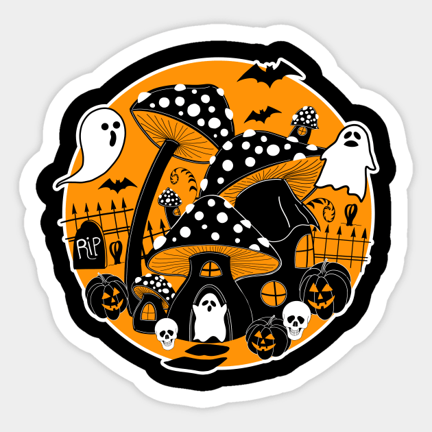 Mushroom Halloween Spooky Fairy House Sticker by Giggias